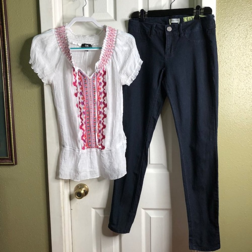 Boho Summer Top & Navy Stretch Jeans ~ 2 pc bundle